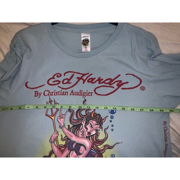 Ed Hardy Mermaid Design Blue T-Shirt By Christian Audigier Medium Vintage - Picture 4 of 7